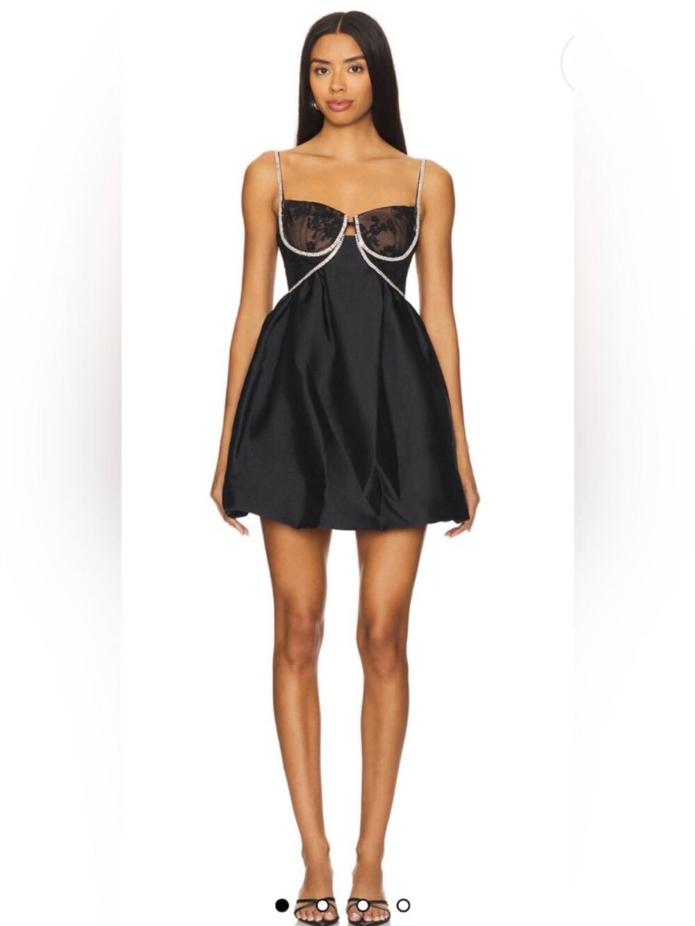 NWT self-portrait black taffeta diamanté mini dress - UK 14 / US 10